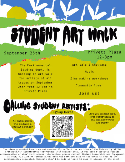 Grace Cookston white flyer with green, yellow, and blue abstract designs promoting student zine fest