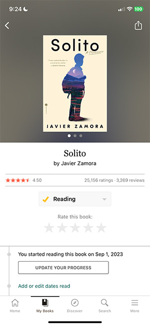 Screenshot from the Goodreads app