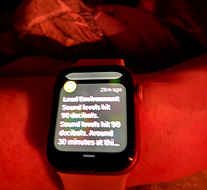 An Apple watch giving a warning about volume being too loud