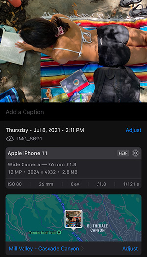 Apple photos finding a location of a swimming hole in Marin County through a photo's location