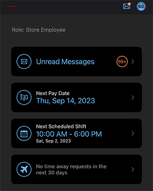 A screenshot from the Dayforce app showing a worker's schedule